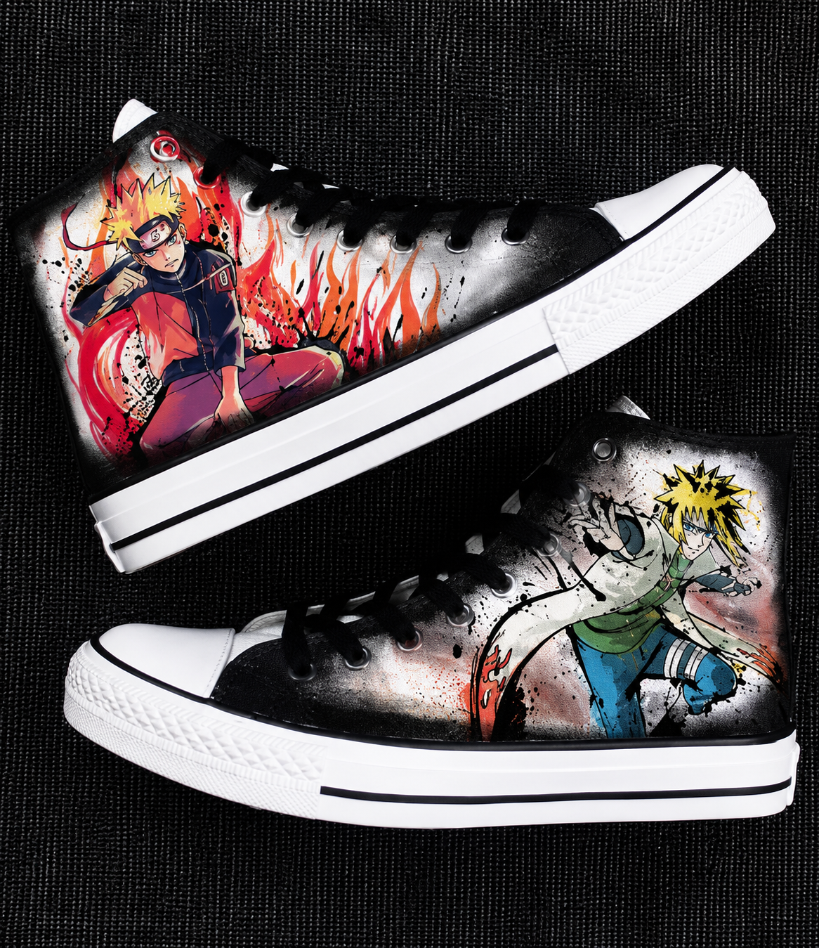 ๐ฅท Naruto & Minato Custom Converse-Style High Top Canvas Sneakers ๐โก | Naruto Anime Shoes | All Siz