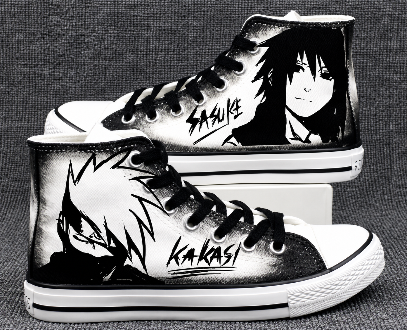 ๐ฅท Kakashi & Sasuke Custom Converse-Style High Top Canvas Sneakers ๐โซโช | Naruto Anime Shoes |