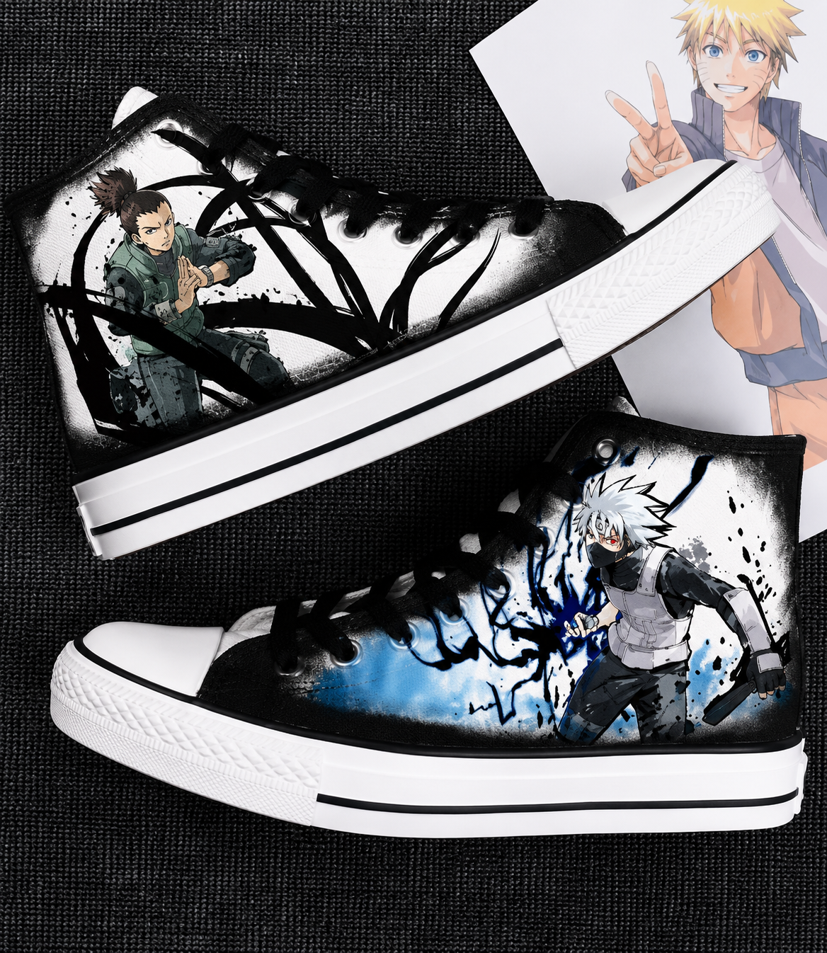 ๐ฅท Kakashi & Shikamaru Custom Converse-Style High Top Canvas Sneakers ๐๐ | Naruto Anime Shoes |
