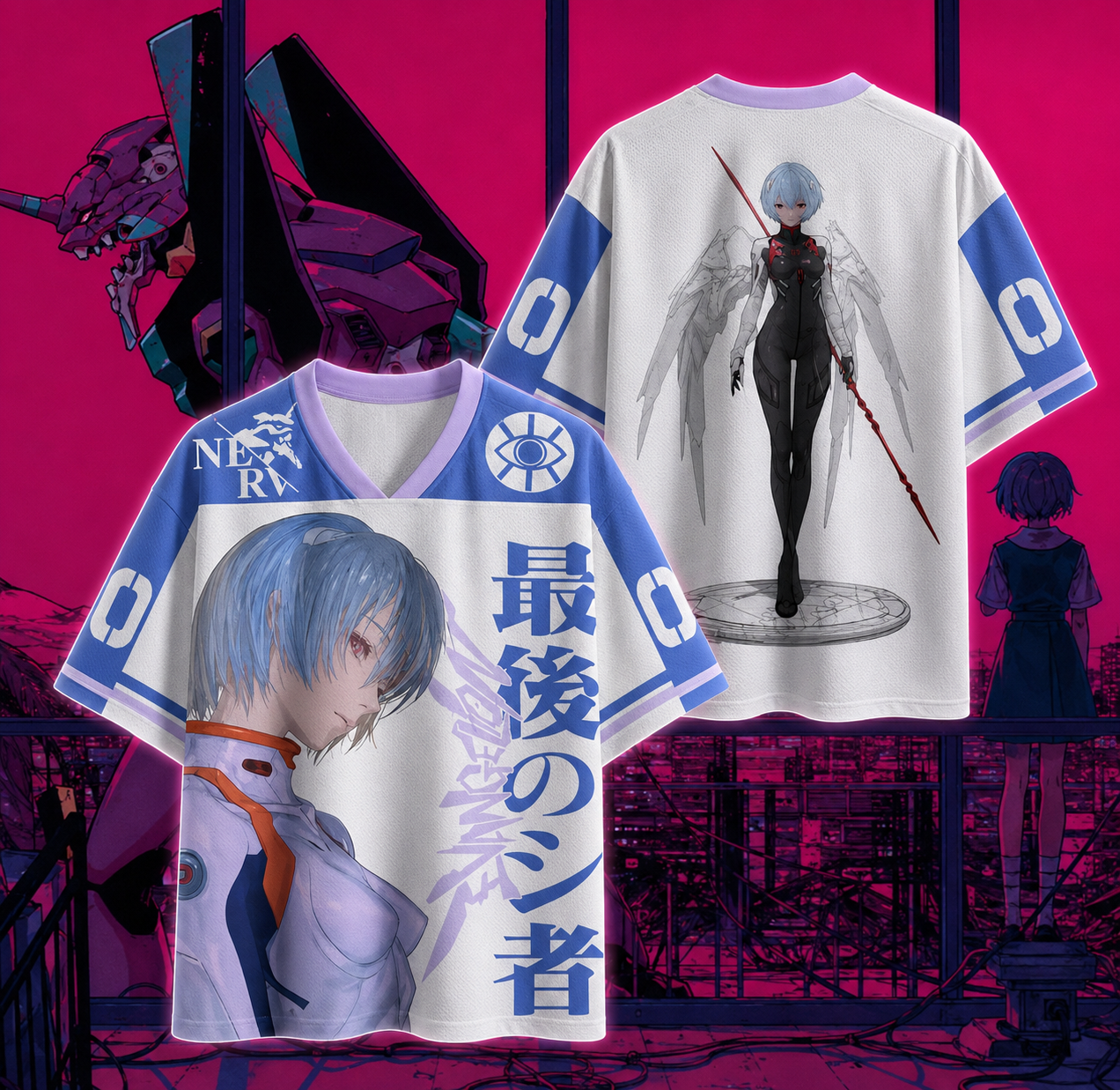🔵 Neon Genesis Evangelion Anime Jersey 👾⚡ | Blue V2
