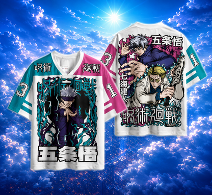 ⚡ 🔵🩷 Jujutsu Kaisen Gojo Anime Jersey 👁️ | Premium Oversized Jersey | Pink & Blue 🩷🔵