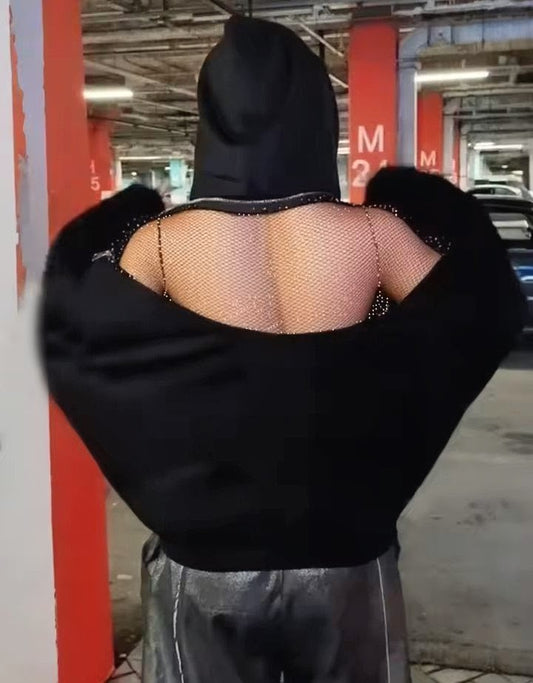 🖤🐦‍⬛Mesh Back Black Hoodie | Two-Piece Outfit 🐦‍⬛🖤