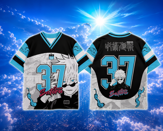 ⚡ 🔵 Jujutsu Kaisen Gojo Anime Jersey 👁️ | Premium Oversized Jersey | Blue V2 🔵
