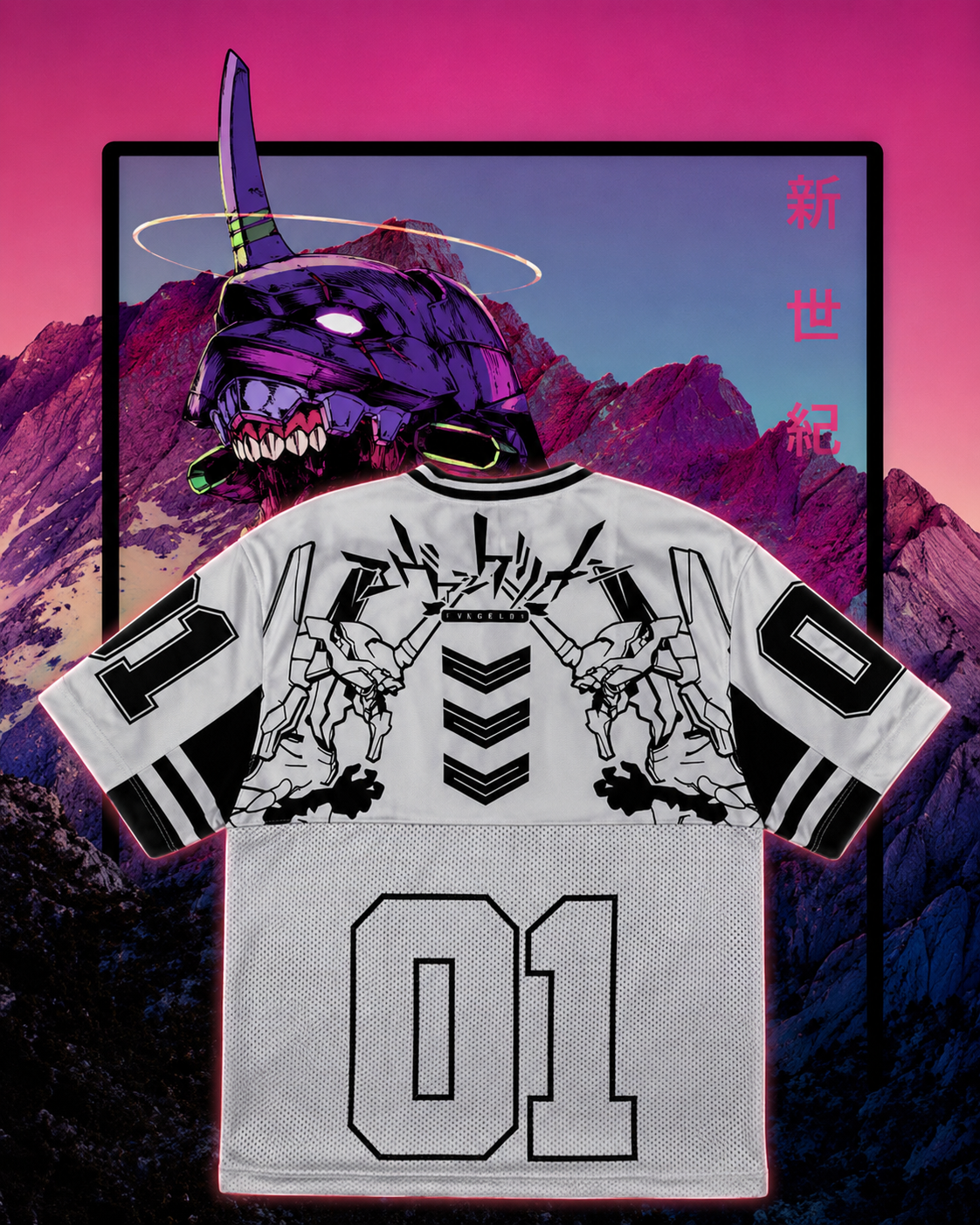 🤍 Neon Genesis Evangelion Anime Jersey 👾⚡ | White V2