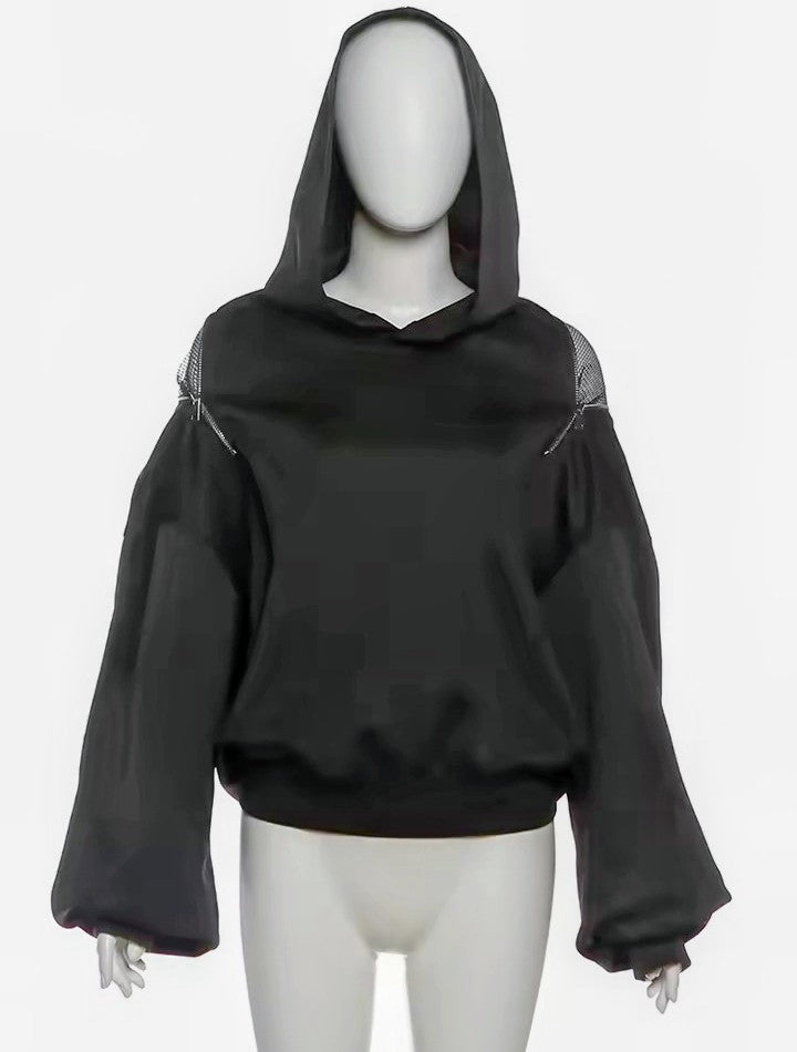🖤🐦‍⬛Mesh Back Black Hoodie | Two-Piece Outfit 🐦‍⬛🖤