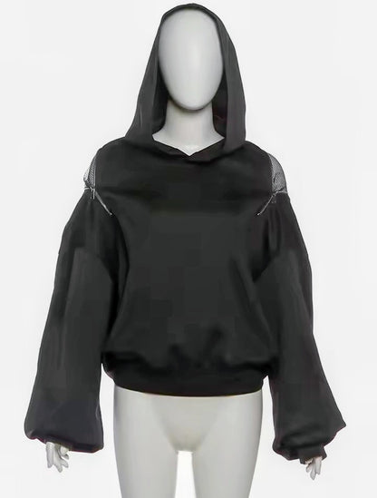 🖤🐦‍⬛Mesh Back Black Hoodie | Two-Piece Outfit 🐦‍⬛🖤