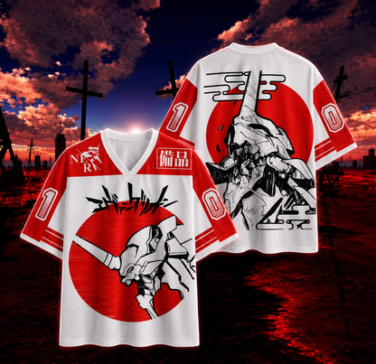 ♥️Neon Genesis Evangelion Anime Jersey 👾⚡ | White & Red V2