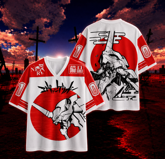 ♥️Neon Genesis Evangelion Anime Jersey 👾⚡ | White & Red V2
