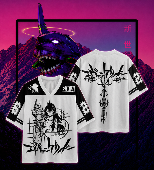 🤍Neon Genesis Evangelion Anime Jersey 👾⚡ | White V3
