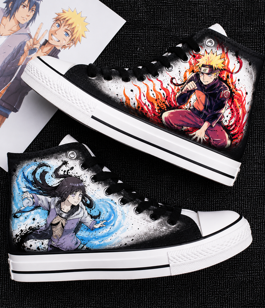 🥷 Naruto & Hinata Custom Converse-Style High Top Canvas Sneakers 👟💜 | Naruto Anime Shoes | All Sz