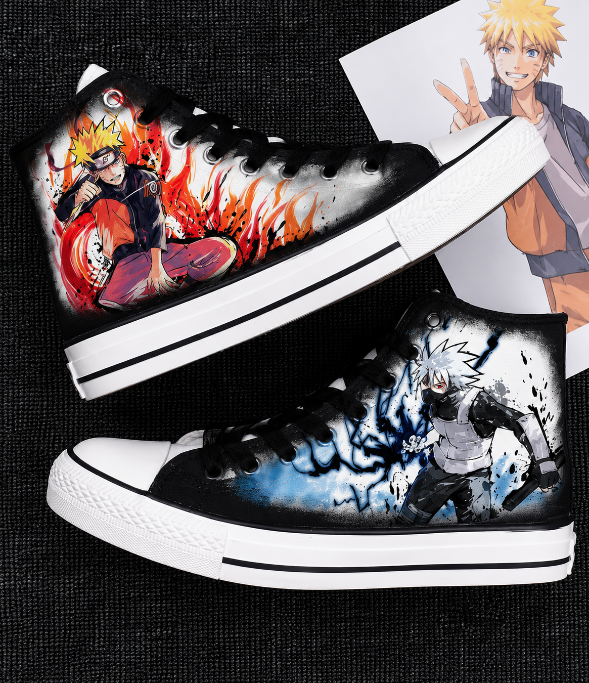 🥷 Naruto & Kakashi Custom Converse-Style High Top Canvas Sneakers 👟⚡ | Naruto Anime Shoes | All Sz