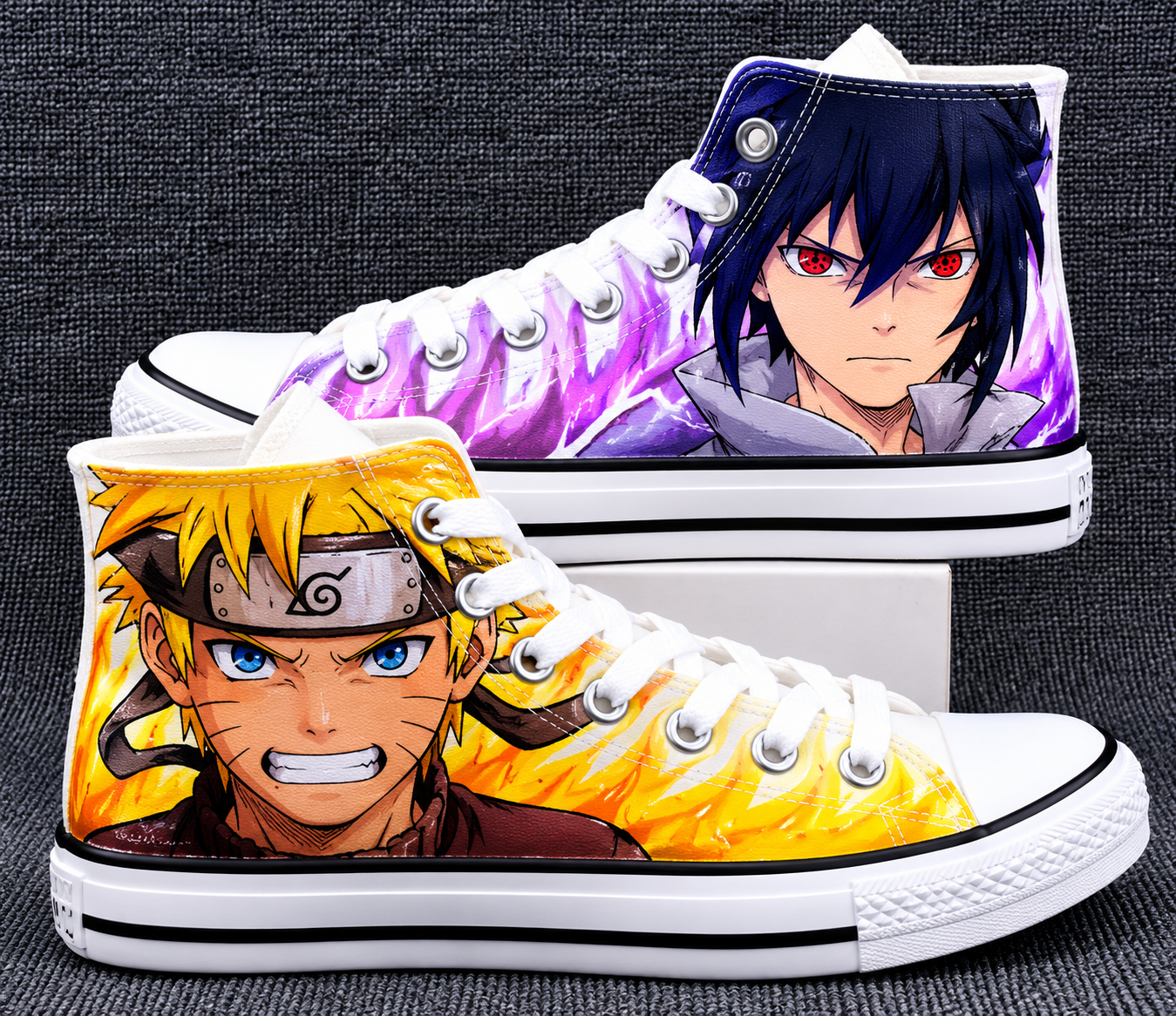 🍥 Naruto & Sasuke Custom Converse-Style High Top Canvas Sneakers 👟⚡ | Anime Shoes | V2