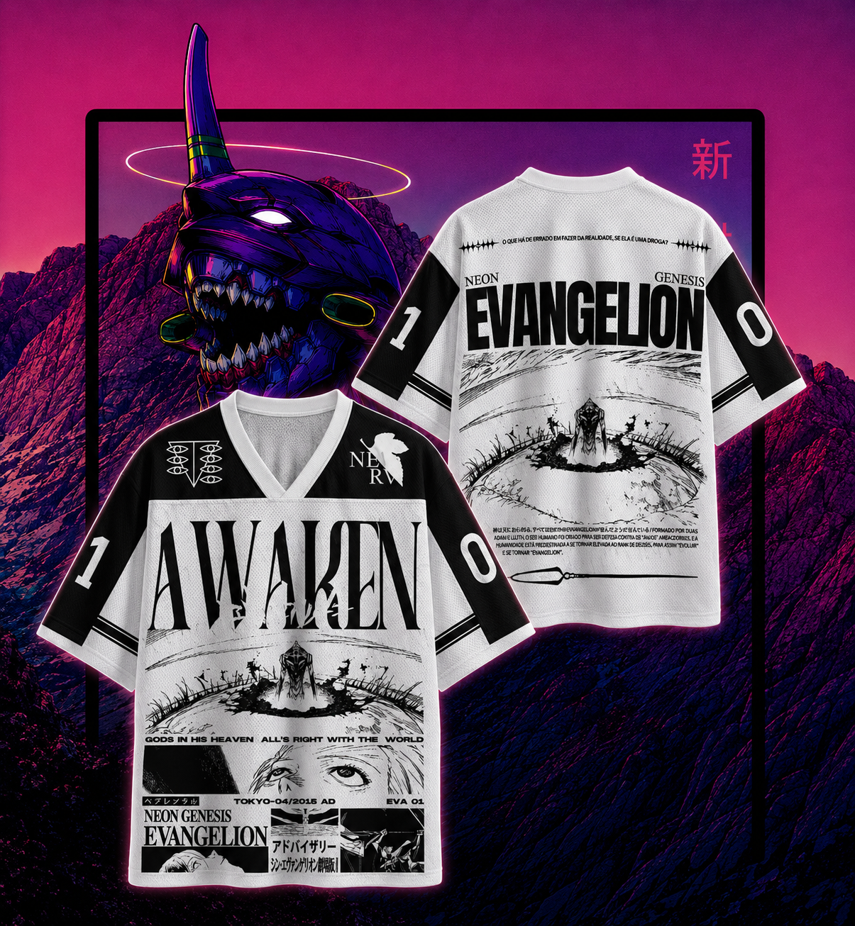 🤍Neon Genesis Evangelion Anime Jersey 👾⚡ | White V2