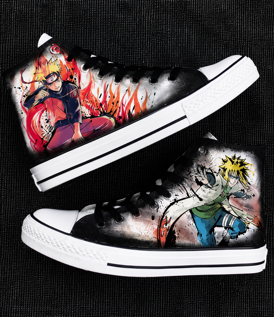 🥷 Naruto & Minato Custom Converse-Style High Top Canvas Sneakers 👟⚡ | Naruto Anime Shoes | All Siz
