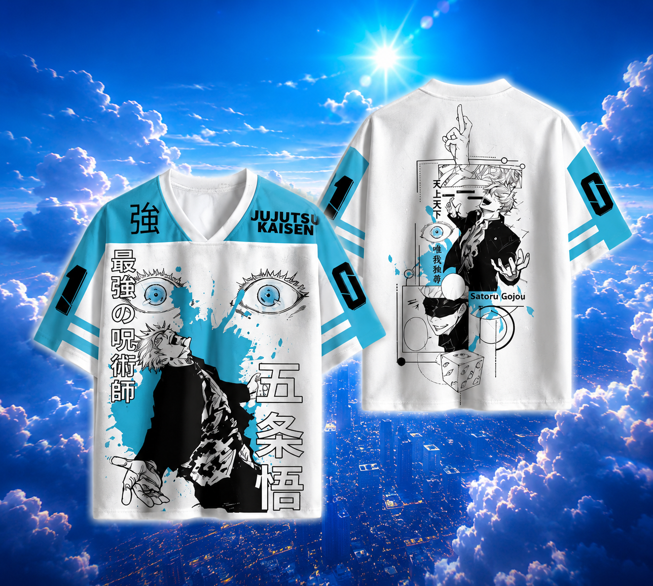 ⚡ 🔵 Jujutsu Kaisen Gojo Anime Jersey 👁️ | Premium Oversized Jersey | Blue V3 🔵