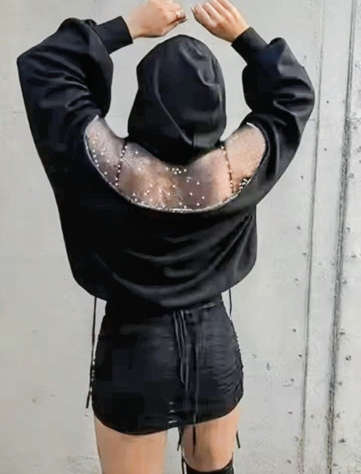 🖤🐦‍⬛Mesh Back Black Hoodie | Two-Piece Outfit 🐦‍⬛🖤