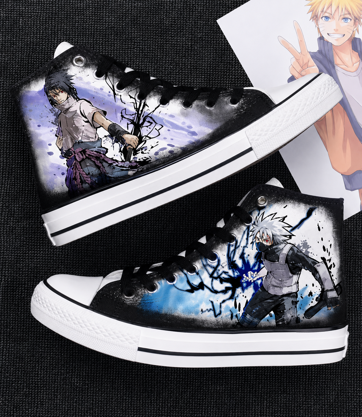 ⚡ Kakashi & Sasuke Custom Converse-Style High Top Canvas Sneakers 👟🍃 | Naruto Anime Shoes | All Sz