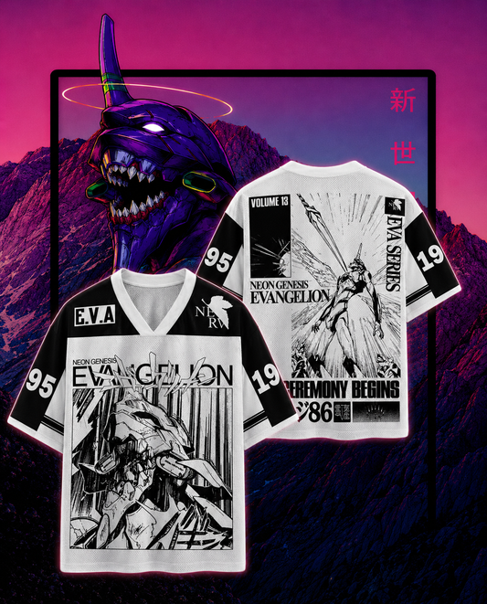 🤍Neon Genesis Evangelion Anime Jersey 👾⚡ | White V3