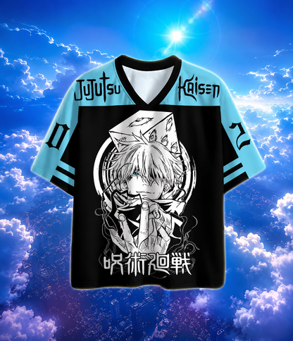 ⚡ 🔵 Jujutsu Kaisen Gojo Anime Jersey 👁️ | Premium Oversized Jersey | Blue 🔵