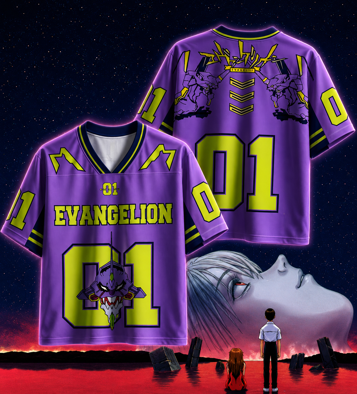 🟣 Neon Genesis Evangelion Anime Jersey 👾⚡ | Purp V2
