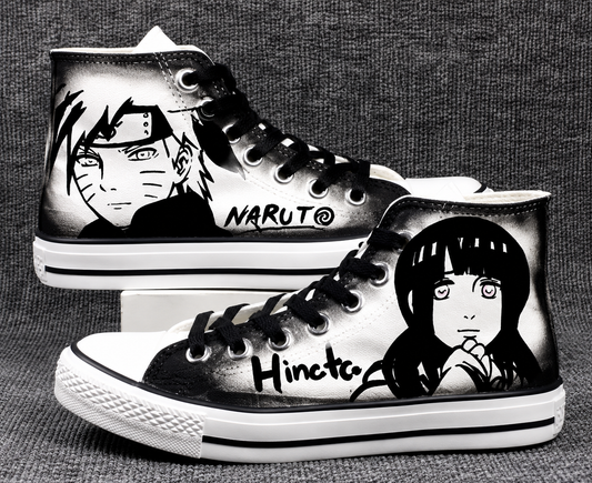 🍥 Naruto & Hinata Custom Converse-Style High Top Canvas Sneakers 👟💕 | Naruto Anime Shoes | All Sz
