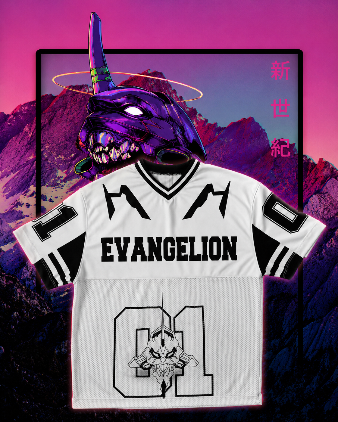 🤍 Neon Genesis Evangelion Anime Jersey 👾⚡ | White V2