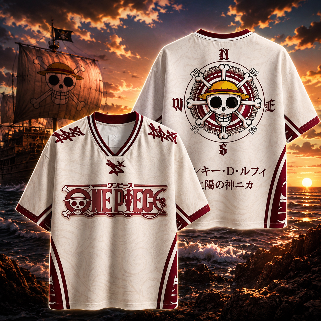 🏴‍☠️ One Piece Luffy Anime Jersey 👒 | White 🤍