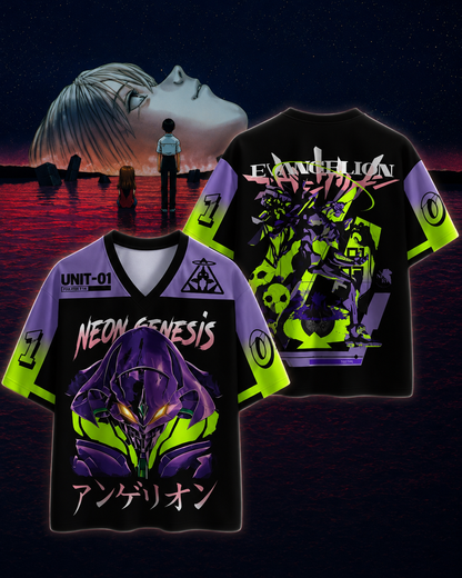 💜 Neon Genesis Evangelion Anime Jersey 👾⚡ | Green & Purple