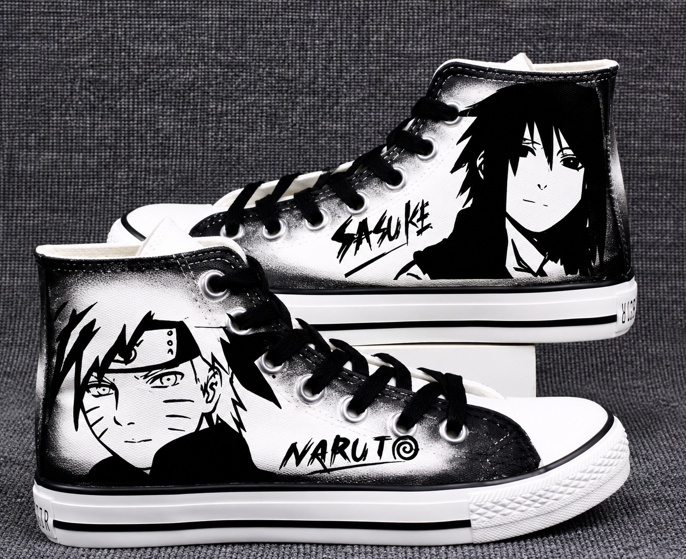 🍥 Naruto & Sasuke Custom Converse-Style High Top Canvas Sneakers 👟⚫⚪ | Anime Shoes |