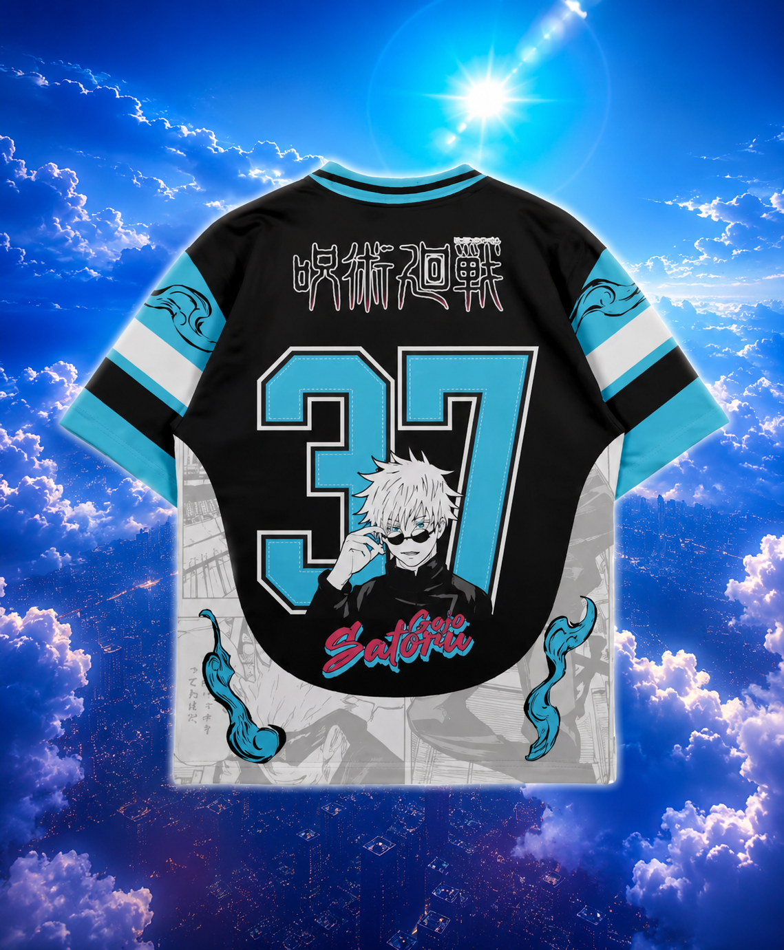 ⚡ 🔵 Jujutsu Kaisen Gojo Anime Jersey 👁️ | Premium Oversized Jersey | Blue V2 🔵