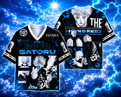 ⚡ 🔵 Jujutsu Kaisen Gojo Anime Jersey 👁️ | Premium Oversized Jersey | Blue V5 🔵