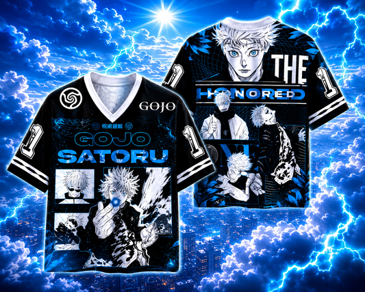 ⚡ 🔵 Jujutsu Kaisen Gojo Anime Jersey 👁️ | Premium Oversized Jersey | Blue V5 🔵