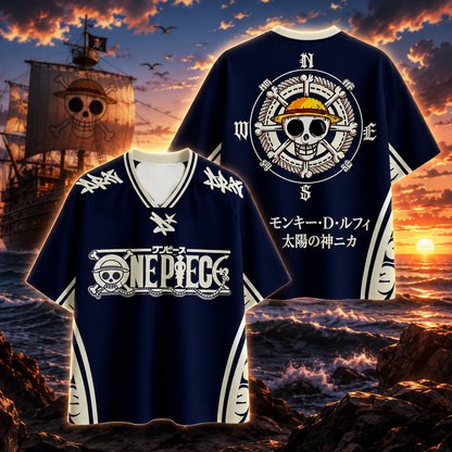 🏴‍☠️ One Piece Luffy Anime Jersey 👒 | Blue 🔵
